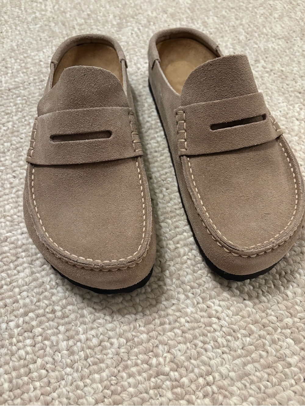 Birkenstock Suede Penny-Style Mules in Taupe
